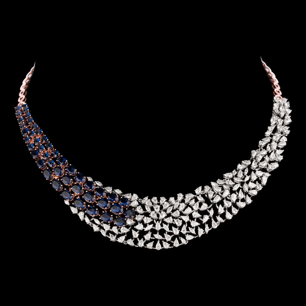 18K Two Tone Gold Diamond Necklace - 9.55ct VVS-EF with Colour Stones