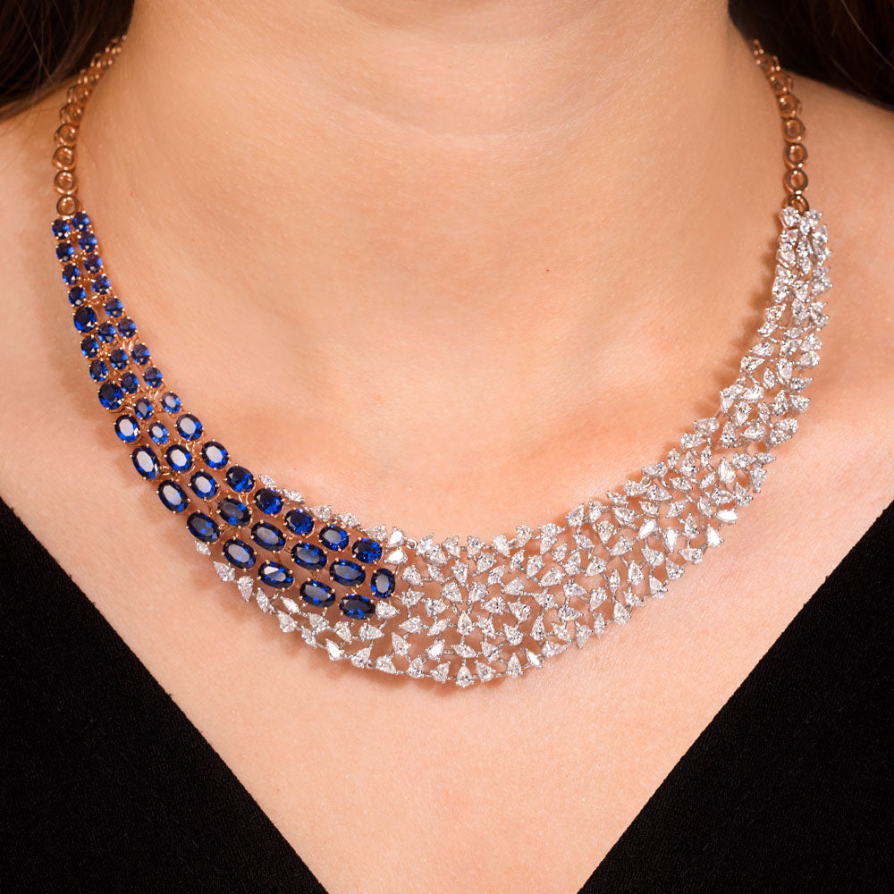 18K Two Tone Gold Diamond Necklace - 9.55ct VVS-EF with Colour Stones