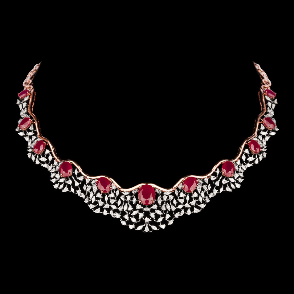 18K Two Tone Gold Diamond Necklace - 5.09ct VVS-EF with Colour Stones