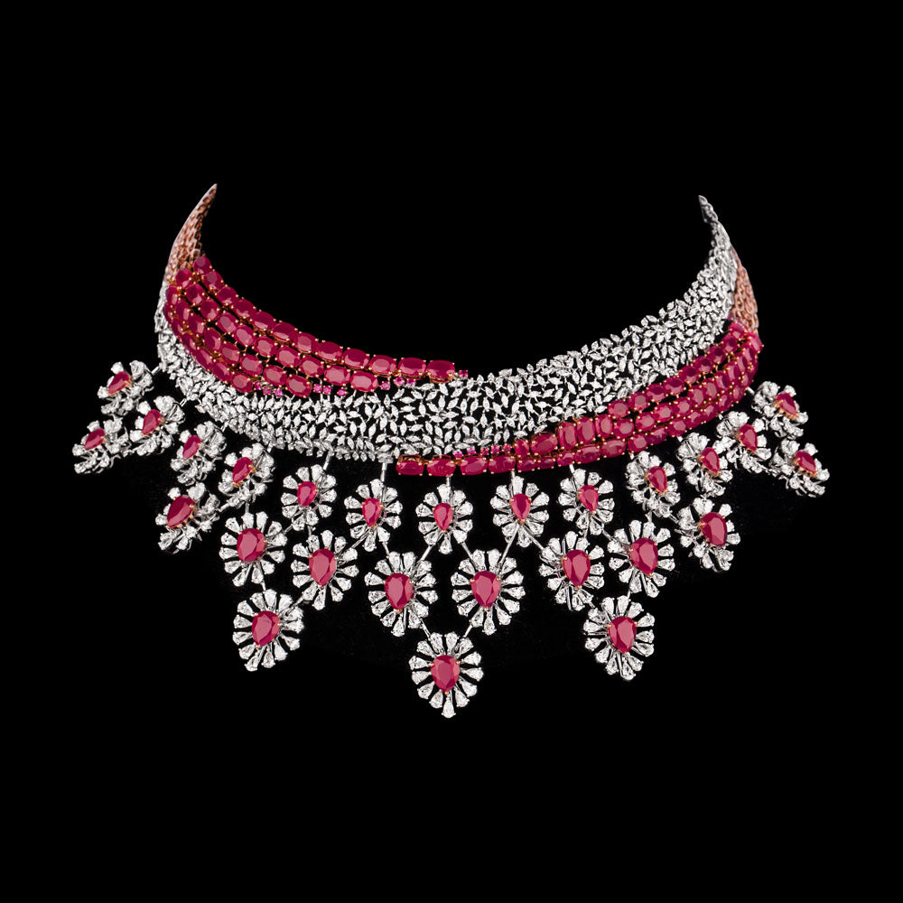 18K Two Tone Gold Diamond Necklace - 27.23ct VVS-EF with Colour Stones