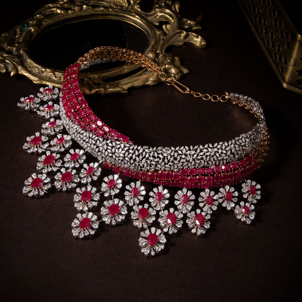 18K Two Tone Gold Diamond Necklace - 27.23ct VVS-EF with Colour Stones