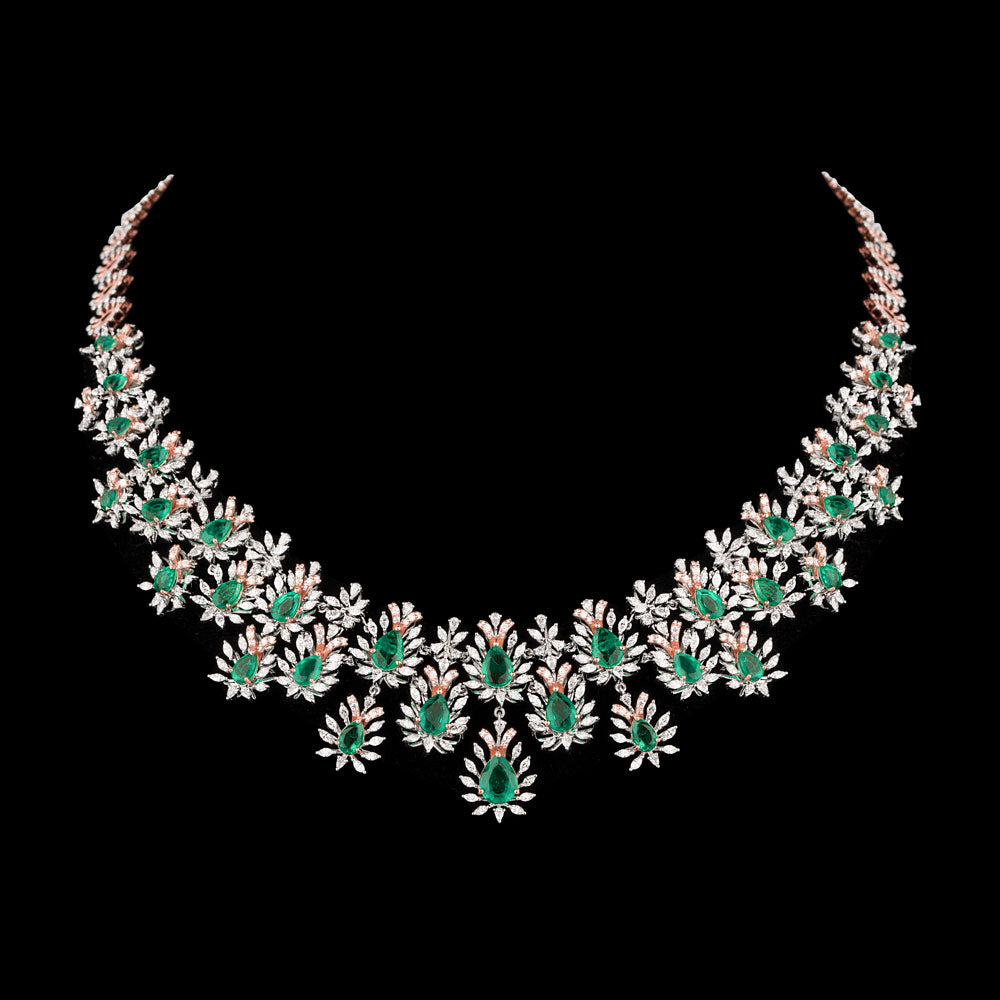 18K Two Tone Gold Diamond Necklace - 9.12ct VVS-EF with Colour Stones