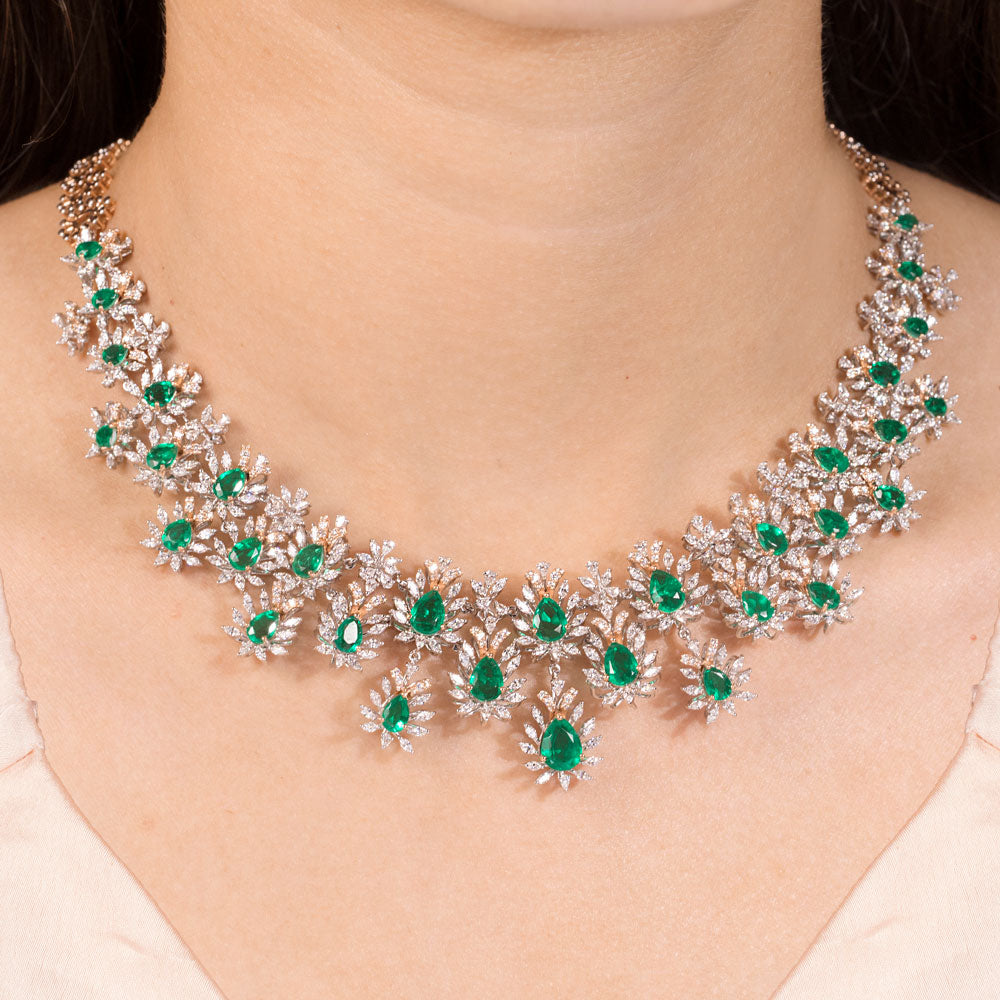 18K Two Tone Gold Diamond Necklace - 9.12ct VVS-EF with Colour Stones