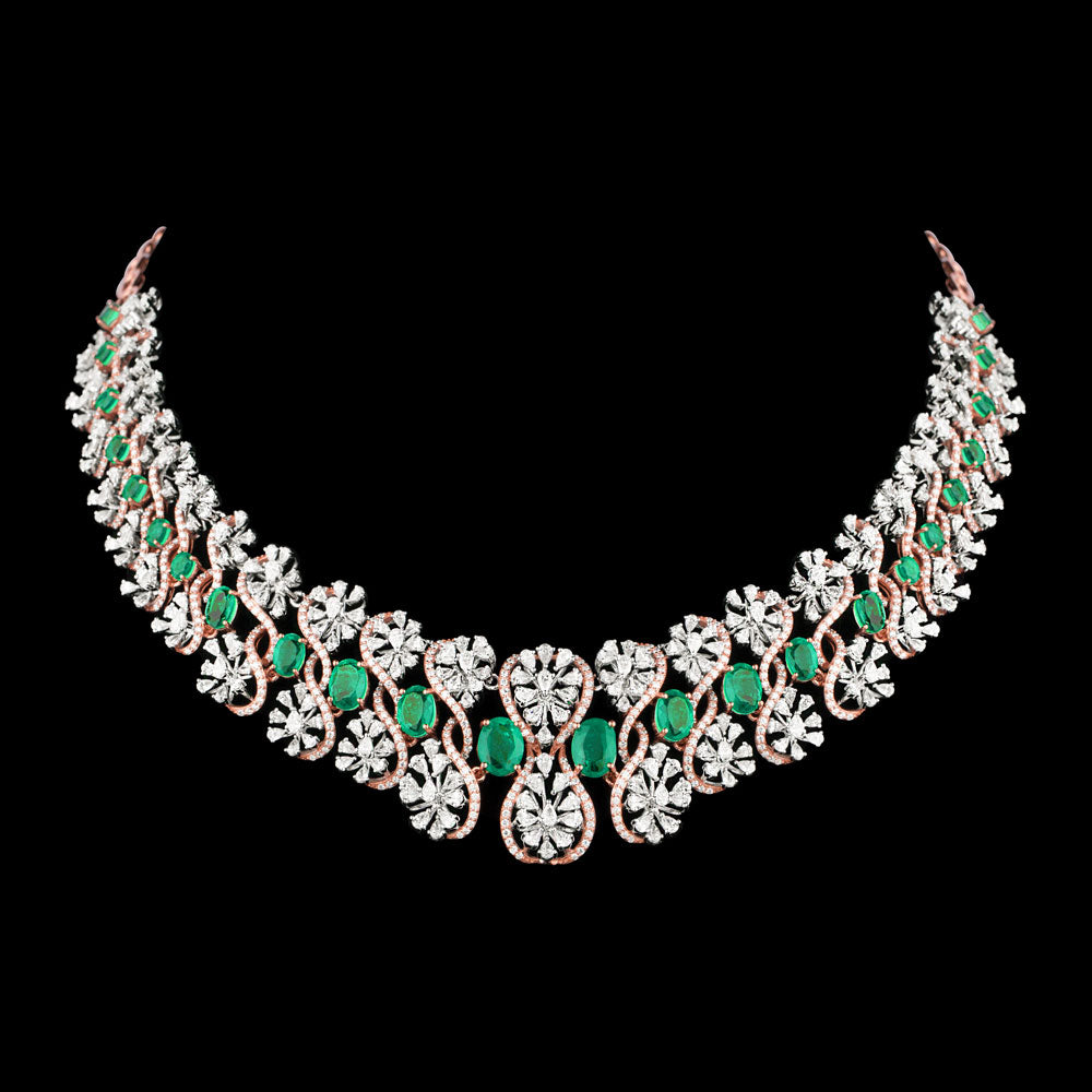 18K Two Tone Gold Diamond Necklace - 13.04ct VVS-EF with Colour Stones