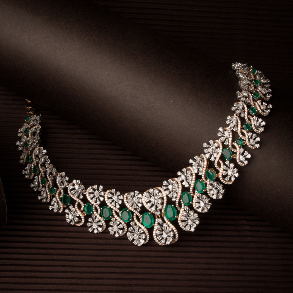 18K Two Tone Gold Diamond Necklace - 13.04ct VVS-EF with Colour Stones