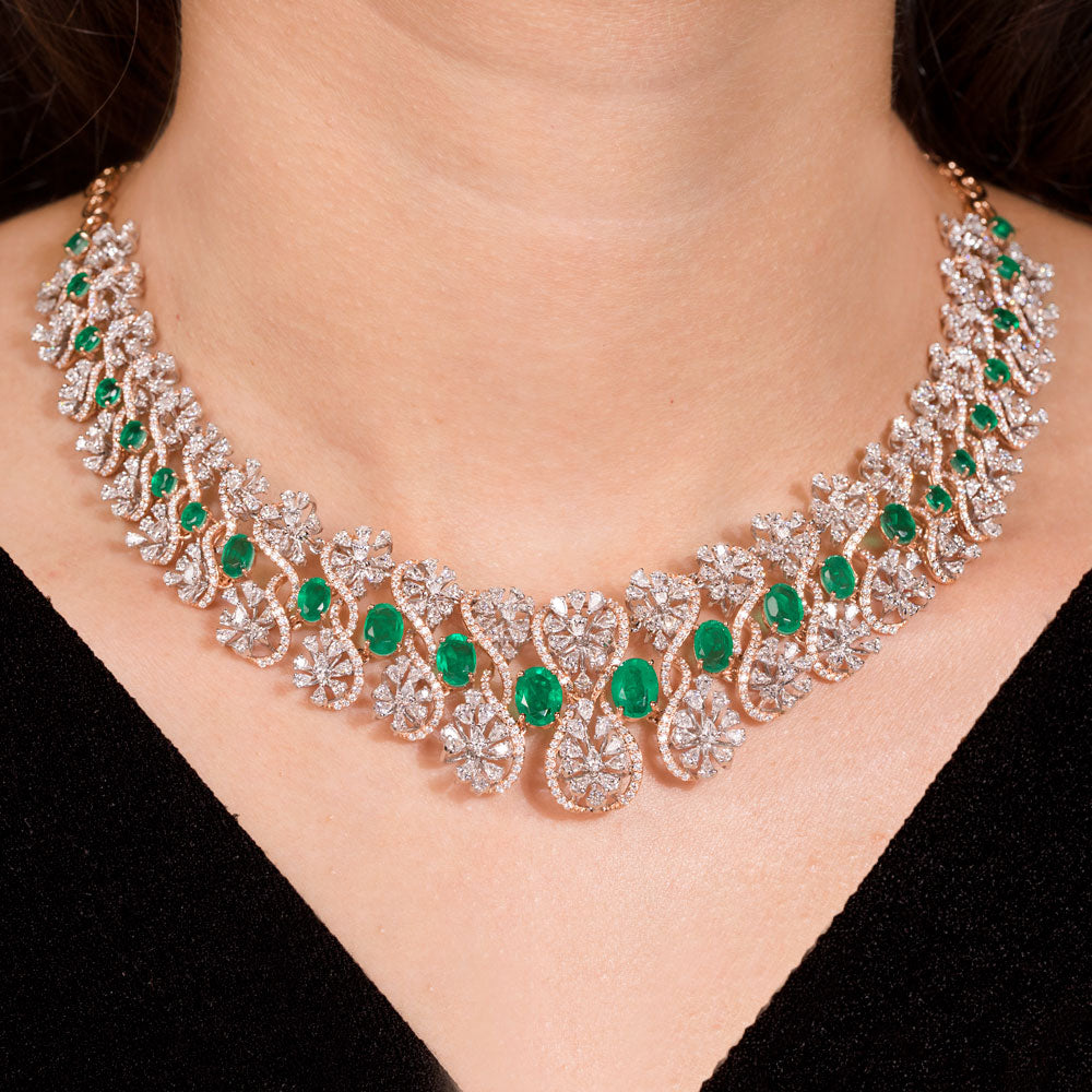 18K Two Tone Gold Diamond Necklace - 13.04ct VVS-EF with Colour Stones