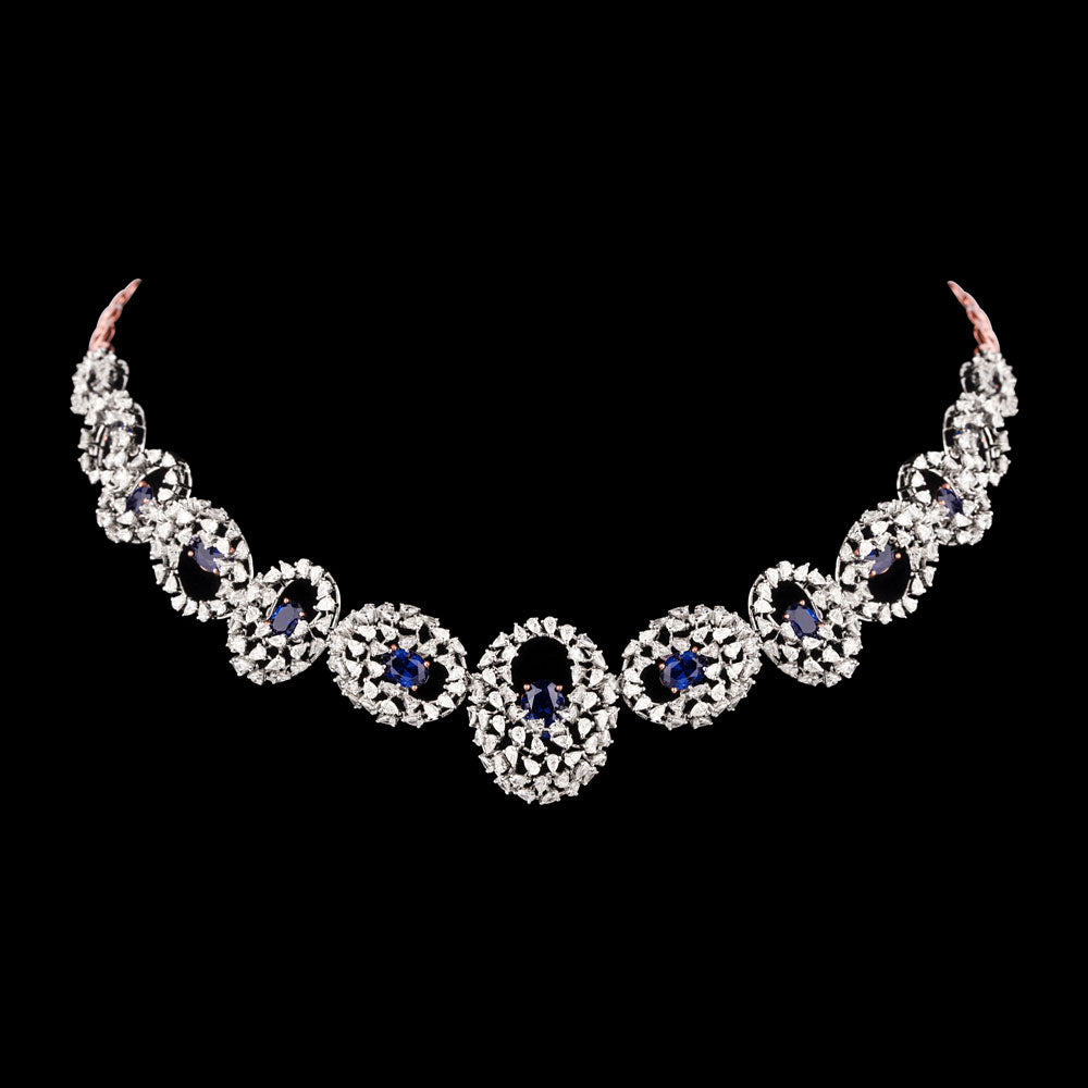 18K Two Tone Gold Diamond Necklace - 9.76ct VVS-EF with Colour Stones