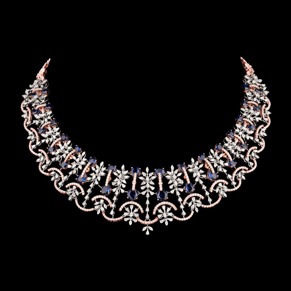 18K Two Tone Gold Diamond Necklace - 8.47ct VVS-EF with Colour Stones
