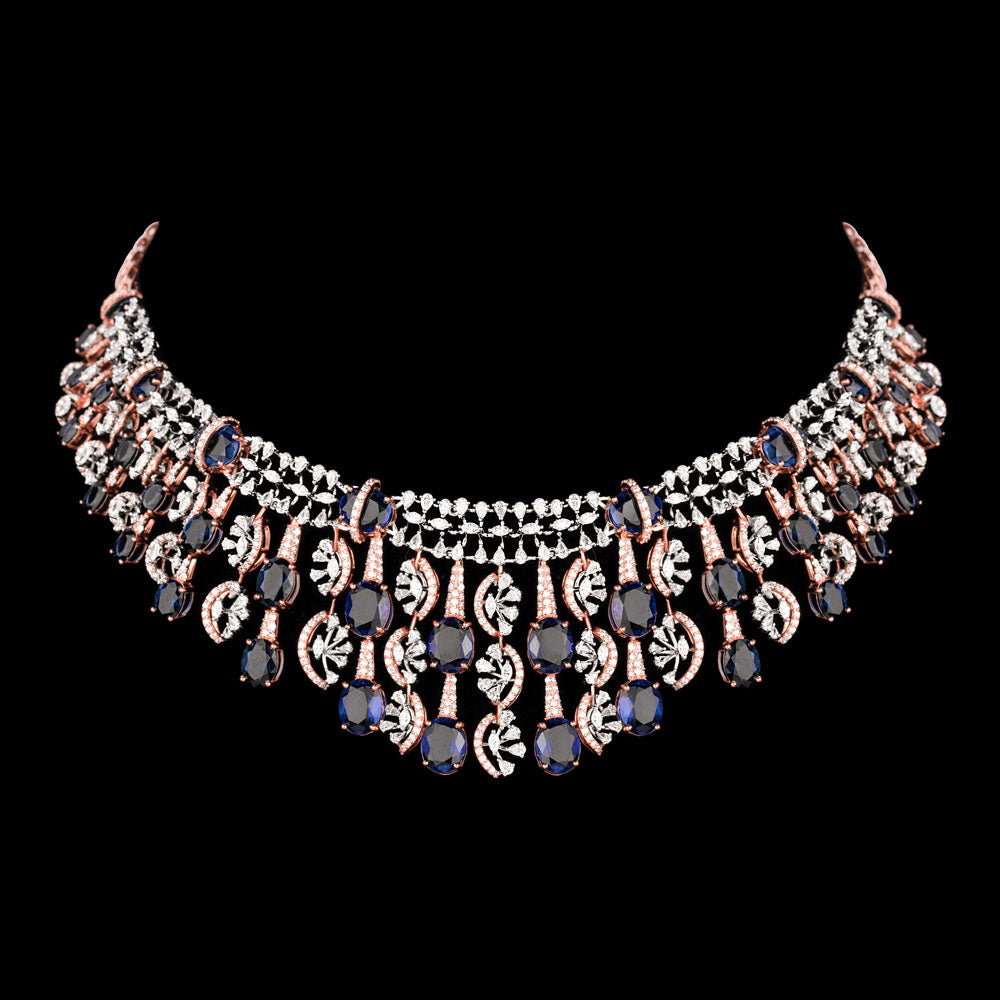 18K Two Tone Gold Diamond Necklace - 11.76ct VVS-EF with Colour Stones