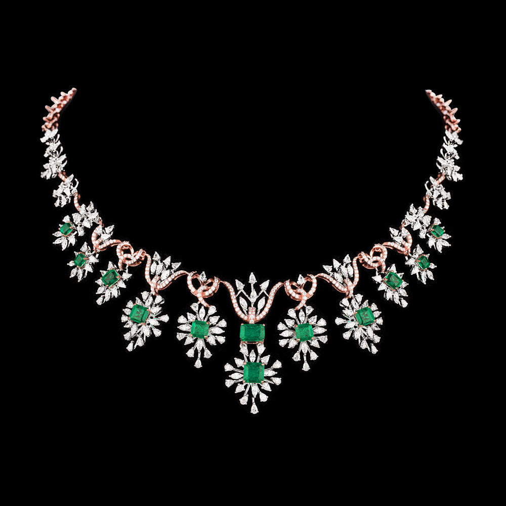 18K Two Tone Gold Diamond Necklace - 8.41ct VVS-EF with Colour Stones