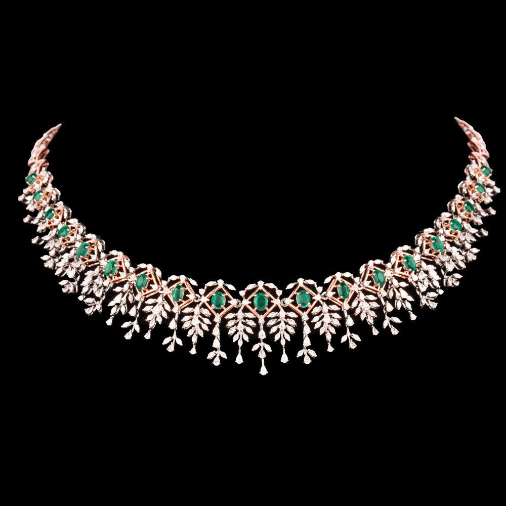 18K Two Tone Gold Diamond Necklace - 6.51ct VVS-EF with Colour Stones