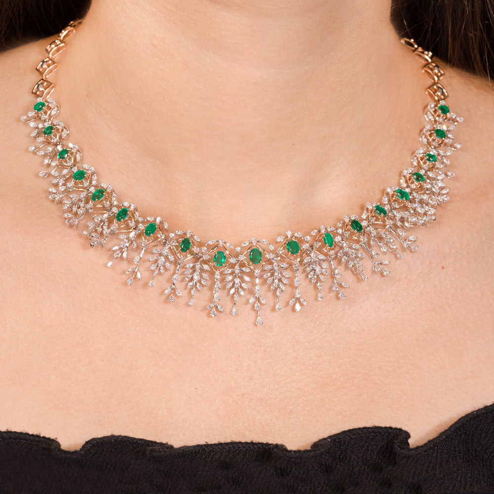 18K Two Tone Gold Diamond Necklace - 6.51ct VVS-EF with Colour Stones