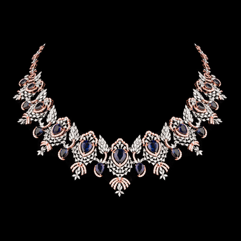 18K Two Tone Gold Diamond Necklace - 10.73ct VVS-EF with Colour Stones