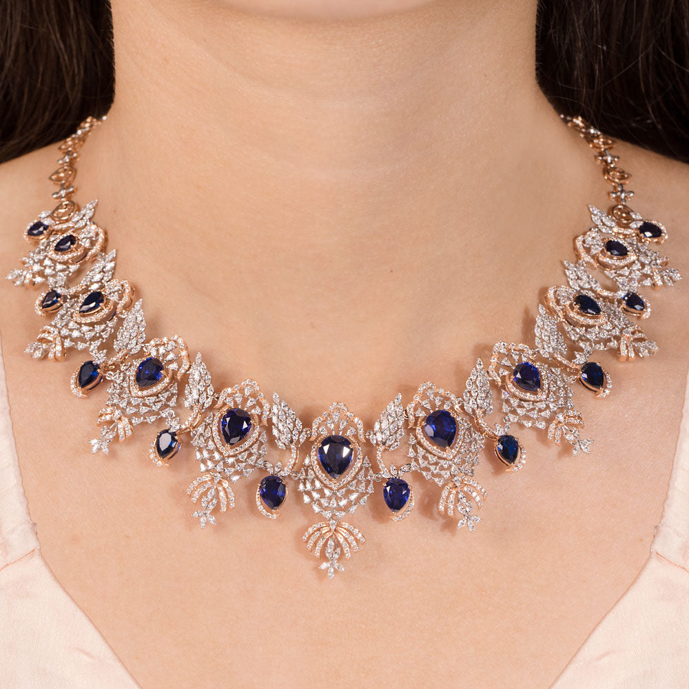 18K Two Tone Gold Diamond Necklace - 10.73ct VVS-EF with Colour Stones
