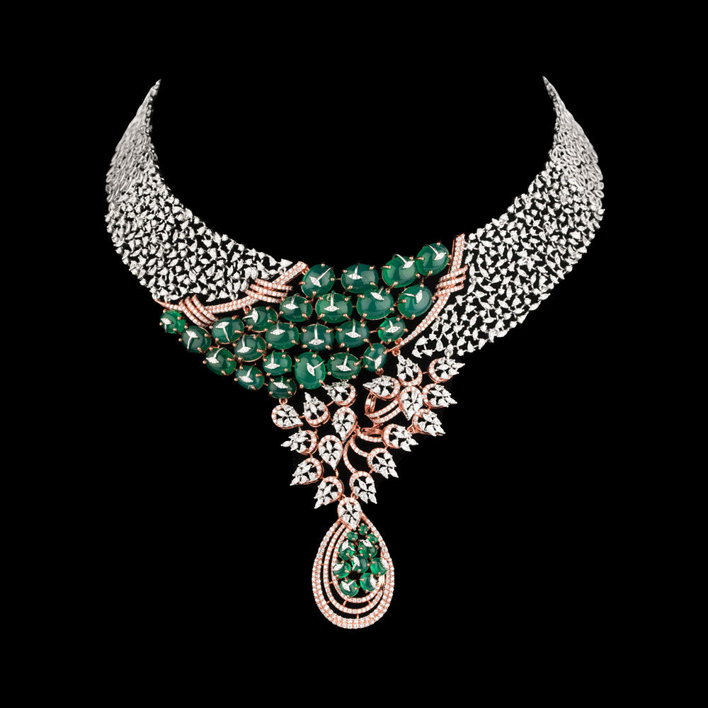 18K Two Tone Gold Diamond Necklace - 14.12ct VVS-EF with Colour Stones