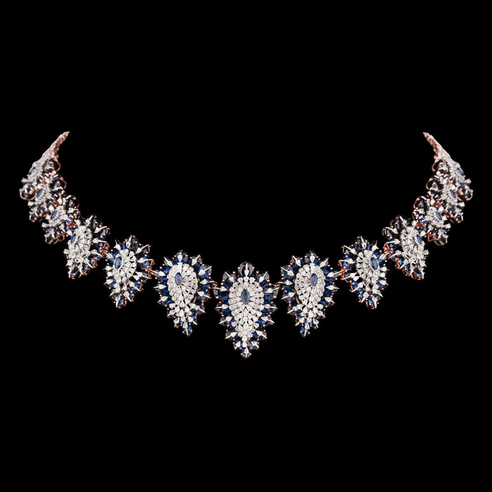 18K Two Tone Gold Diamond Necklace - 9.66ct VVS-EF with Colour Stones
