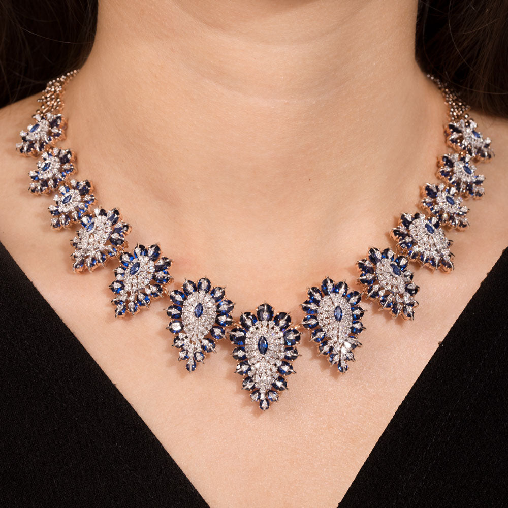 18K Two Tone Gold Diamond Necklace - 9.66ct VVS-EF with Colour Stones