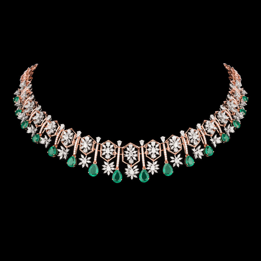 18K Two Tone Gold Diamond Necklace - 9.92ct VVS-EF with Colour Stones