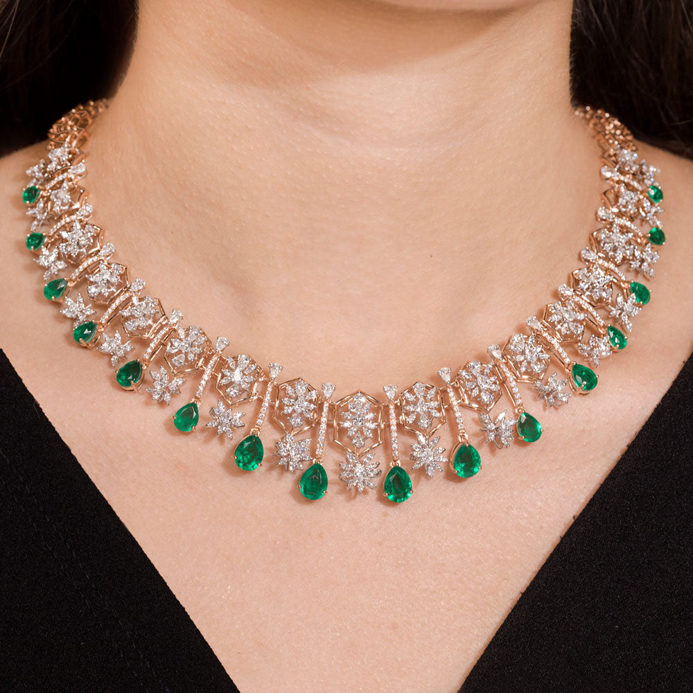 18K Two Tone Gold Diamond Necklace - 9.92ct VVS-EF with Colour Stones