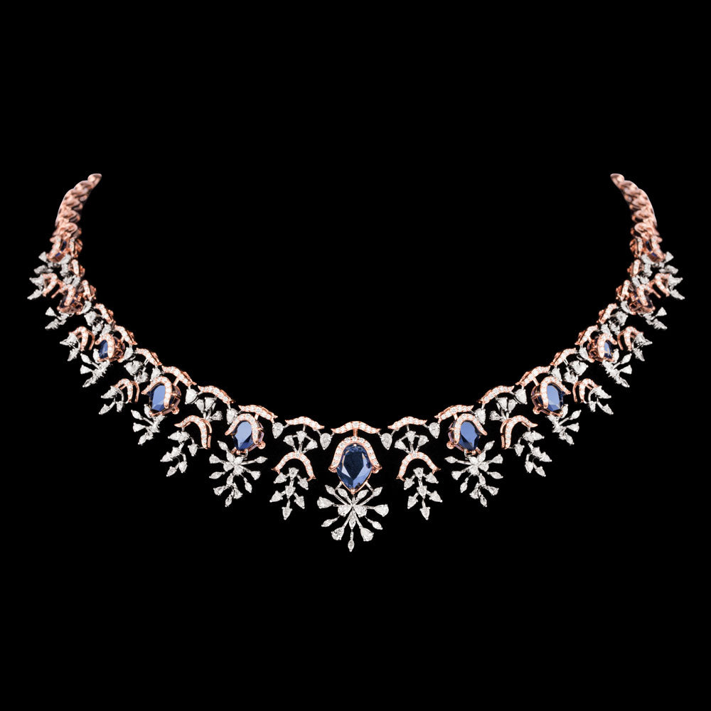 18K Two Tone Gold Diamond Necklace - 6.66ct VVS-EF with Colour Stones