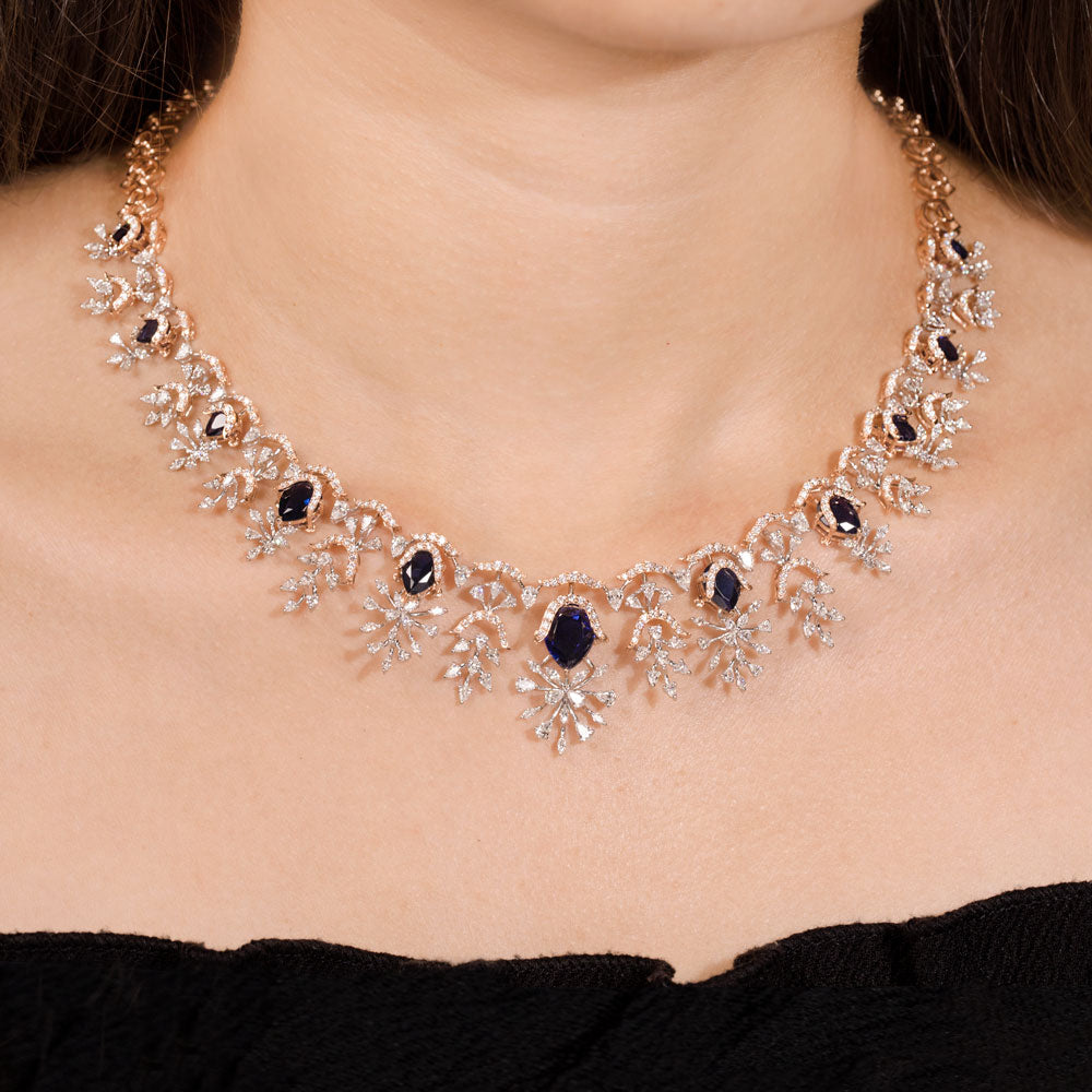 18K Two Tone Gold Diamond Necklace - 6.66ct VVS-EF with Colour Stones