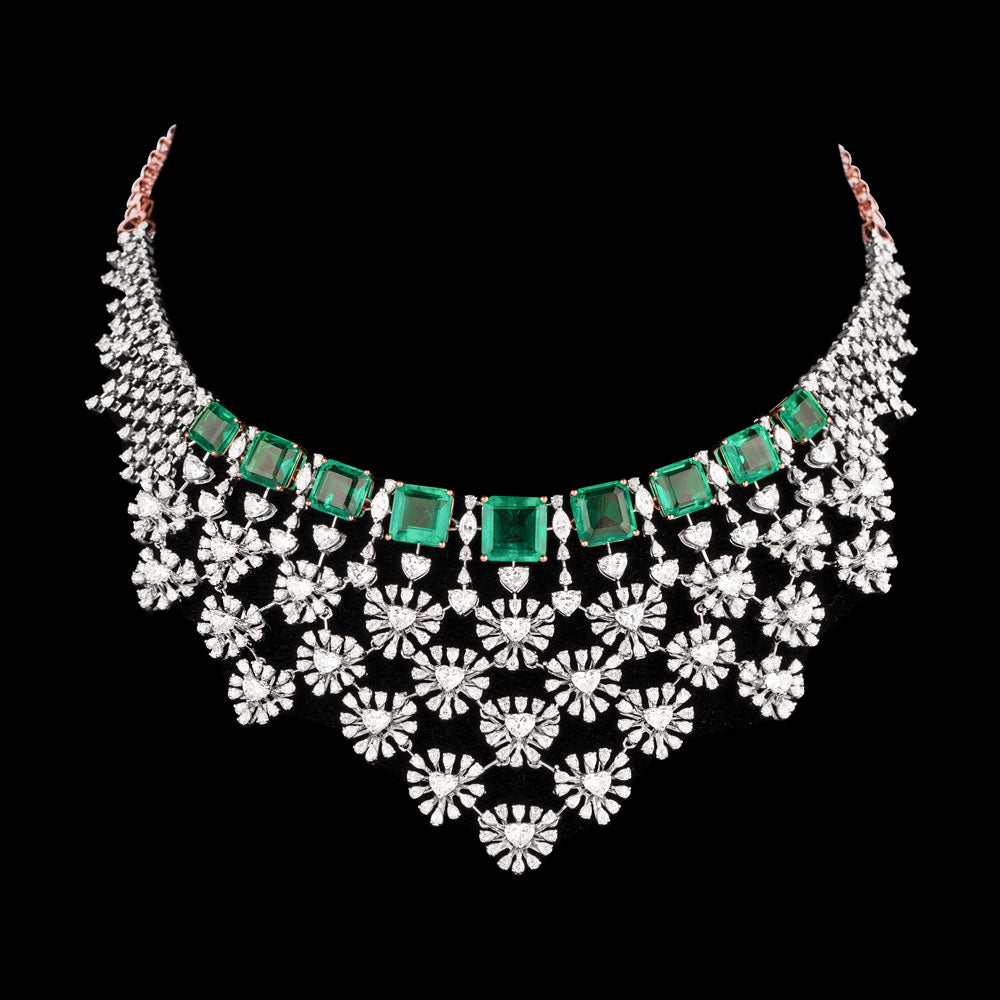18K Two Tone Gold Diamond Necklace - 19.93ct VVS-EF with Colour Stones