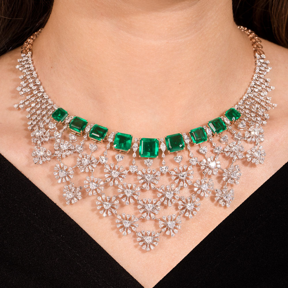 18K Two Tone Gold Diamond Necklace - 19.93ct VVS-EF with Colour Stones