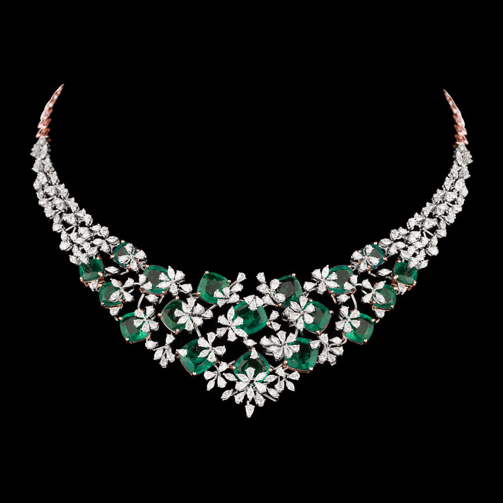 18K Two Tone Gold Diamond Necklace - 9.82ct VVS-EF with Colour Stones