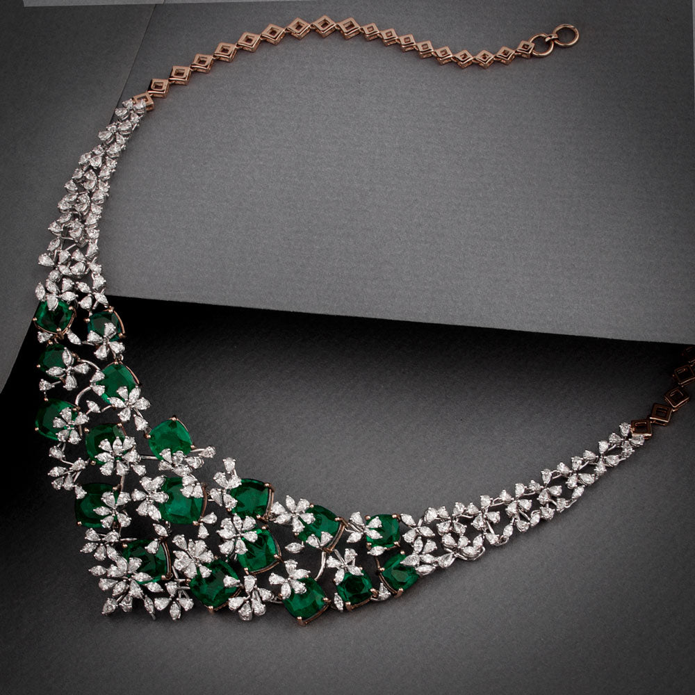 18K Two Tone Gold Diamond Necklace - 9.82ct VVS-EF with Colour Stones