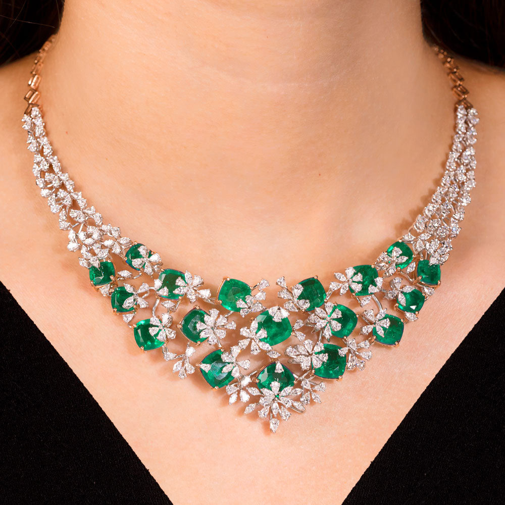 18K Two Tone Gold Diamond Necklace - 9.82ct VVS-EF with Colour Stones