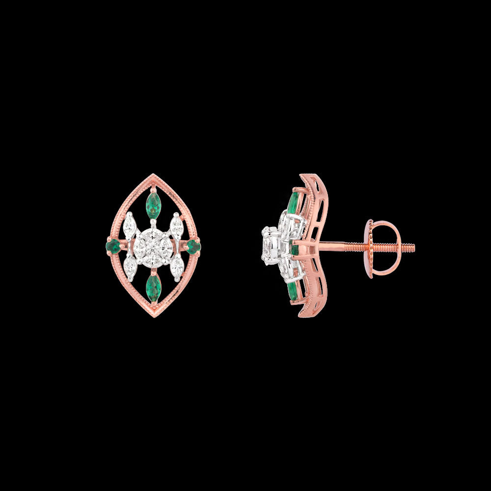 18K Two Tone Gold Diamond Earrings - 0.56ct VVS-EF with Colour Stones