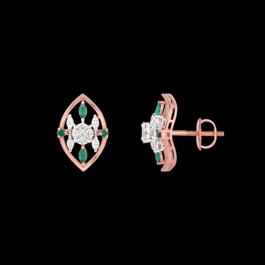 18K Two Tone Gold Diamond Earrings - 0.56ct VVS-EF with Colour Stones