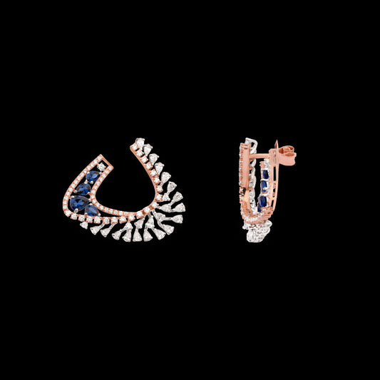 18K Two Tone Gold Diamond Earrings - 2.5ct VVS-EF with Colour Stones