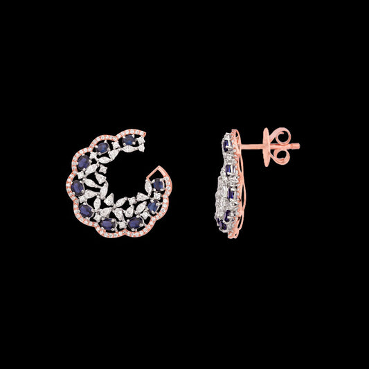18K Two Tone Gold Diamond Earrings - 2.53ct VVS-EF with Colour Stones