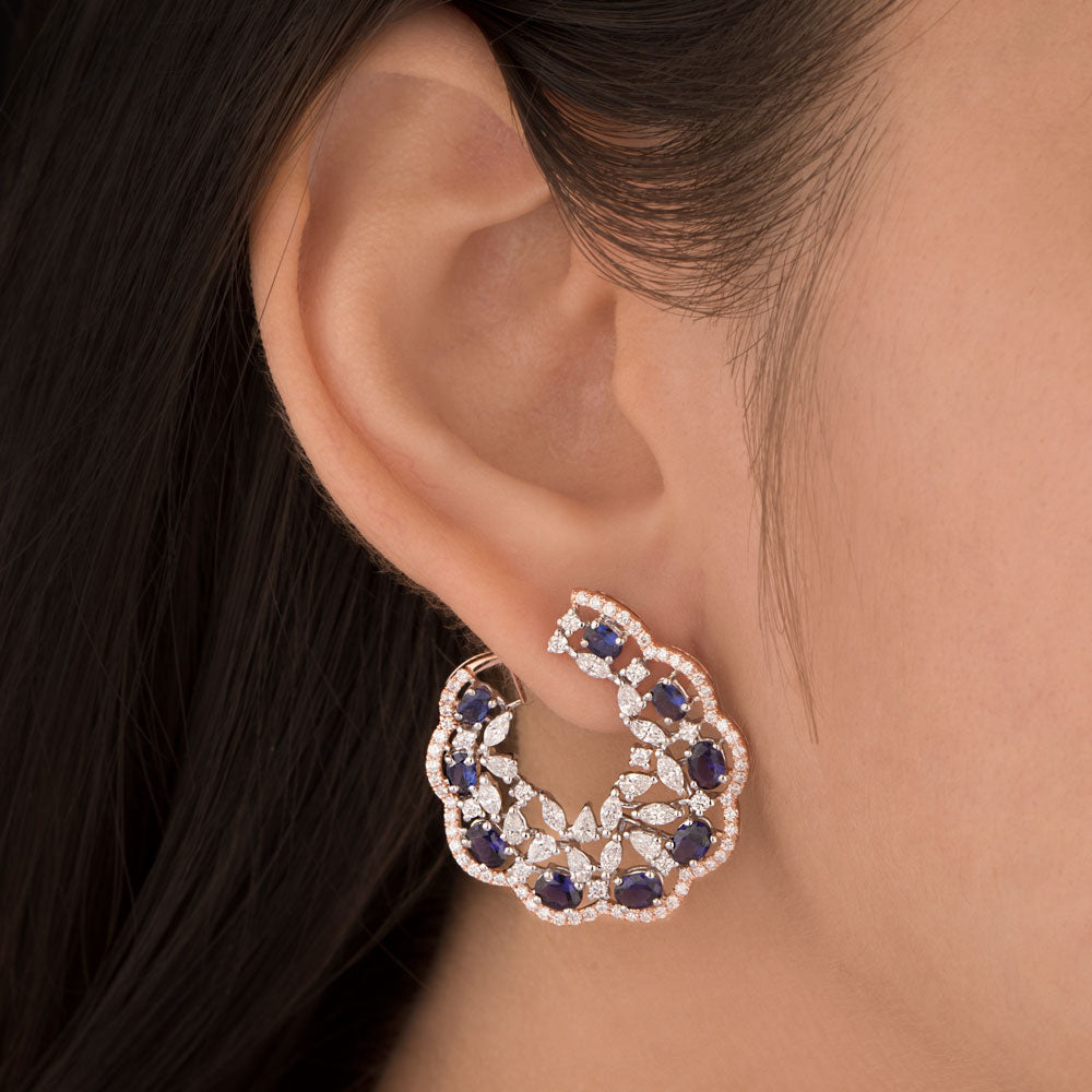 18K Two Tone Gold Diamond Earrings - 2.53ct VVS-EF with Colour Stones