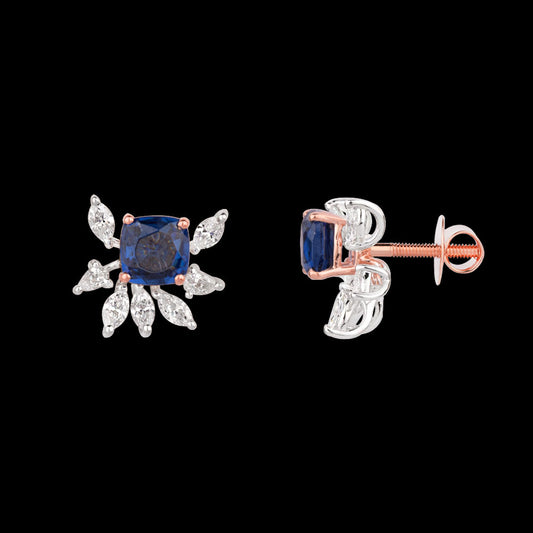 18K Two Tone Gold Diamond Earrings - 0.49ct VVS-EF with Colour Stones