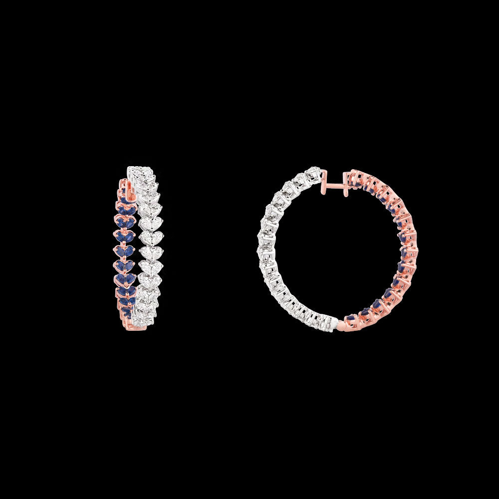 18K Two Tone Gold Diamond Earrings - 2.09ct VVS-VS-EF with Colour Stones