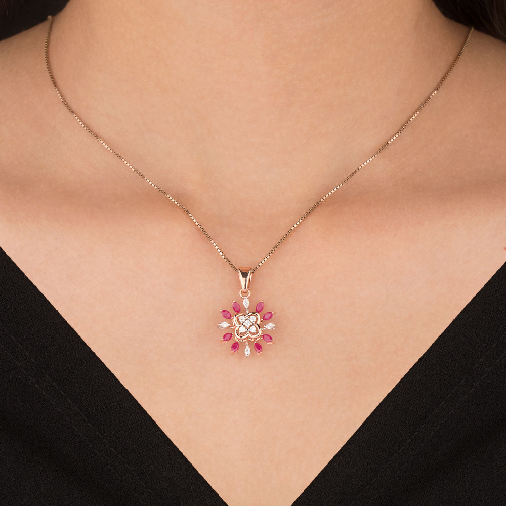 18K Two Tone Gold Diamond Pendant - 0.21ct VVS-EF with Colour Stones