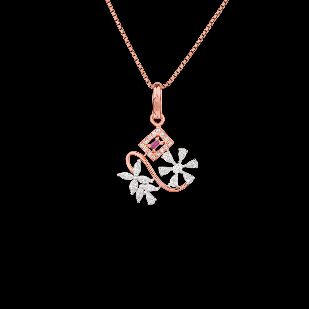 18K Two Tone Gold Diamond Pendant - 0.505ct VVS-EF with Colour Stones