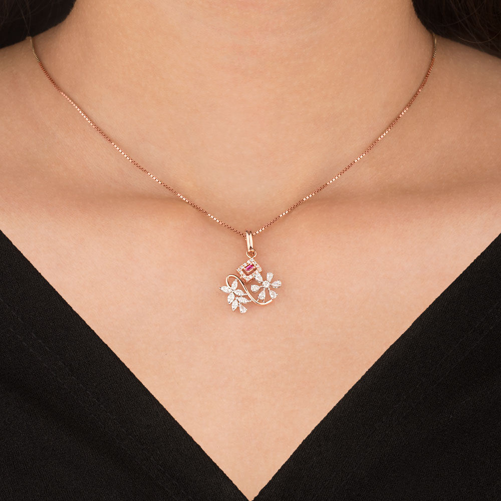 18K Two Tone Gold Diamond Pendant - 0.505ct VVS-EF with Colour Stones