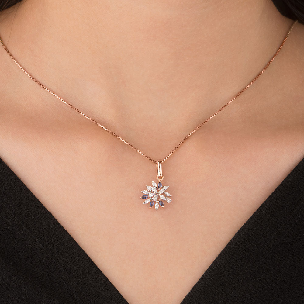 18K Two Tone Gold Diamond Pendant - 0.45ct VVS-EF with Colour Stones