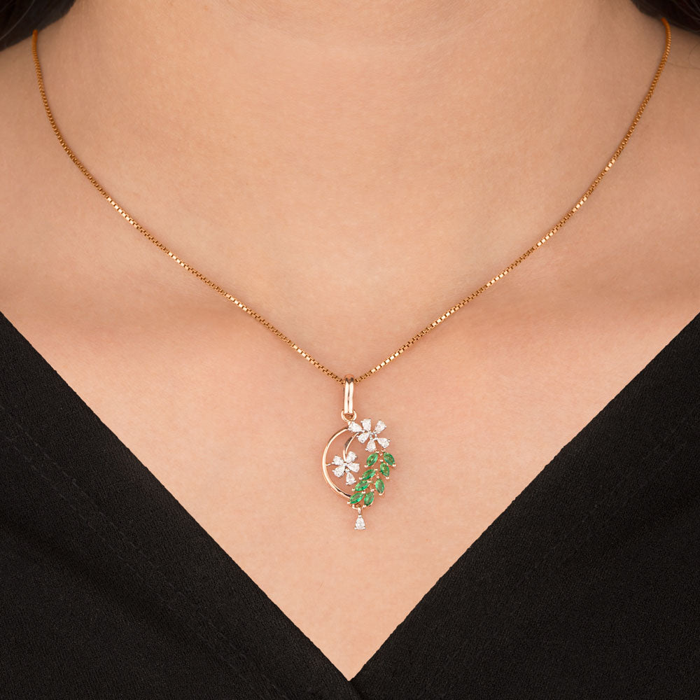 18K Two Tone Gold Diamond Pendant - 0.25ct VVS-EF with Colour Stones