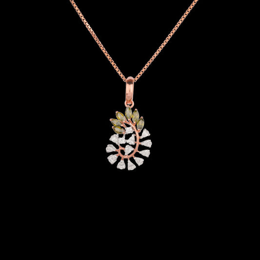 18K Two Tone Gold Diamond Pendant - 0.355ct VVS-EF with Colour Stones