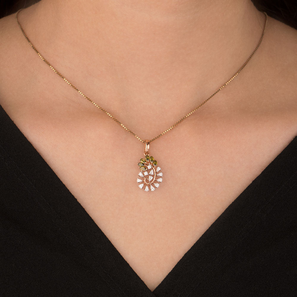 18K Two Tone Gold Diamond Pendant - 0.355ct VVS-EF with Colour Stones