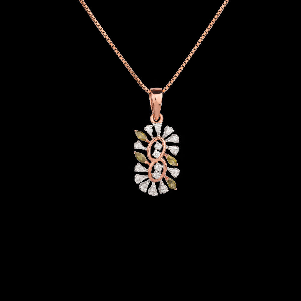 18K Two Tone Gold Diamond Pendant - 0.6ct VVS-EF with Colour Stones