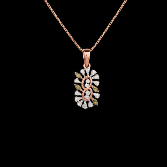 18K Two Tone Gold Diamond Pendant - 0.6ct VVS-EF with Colour Stones