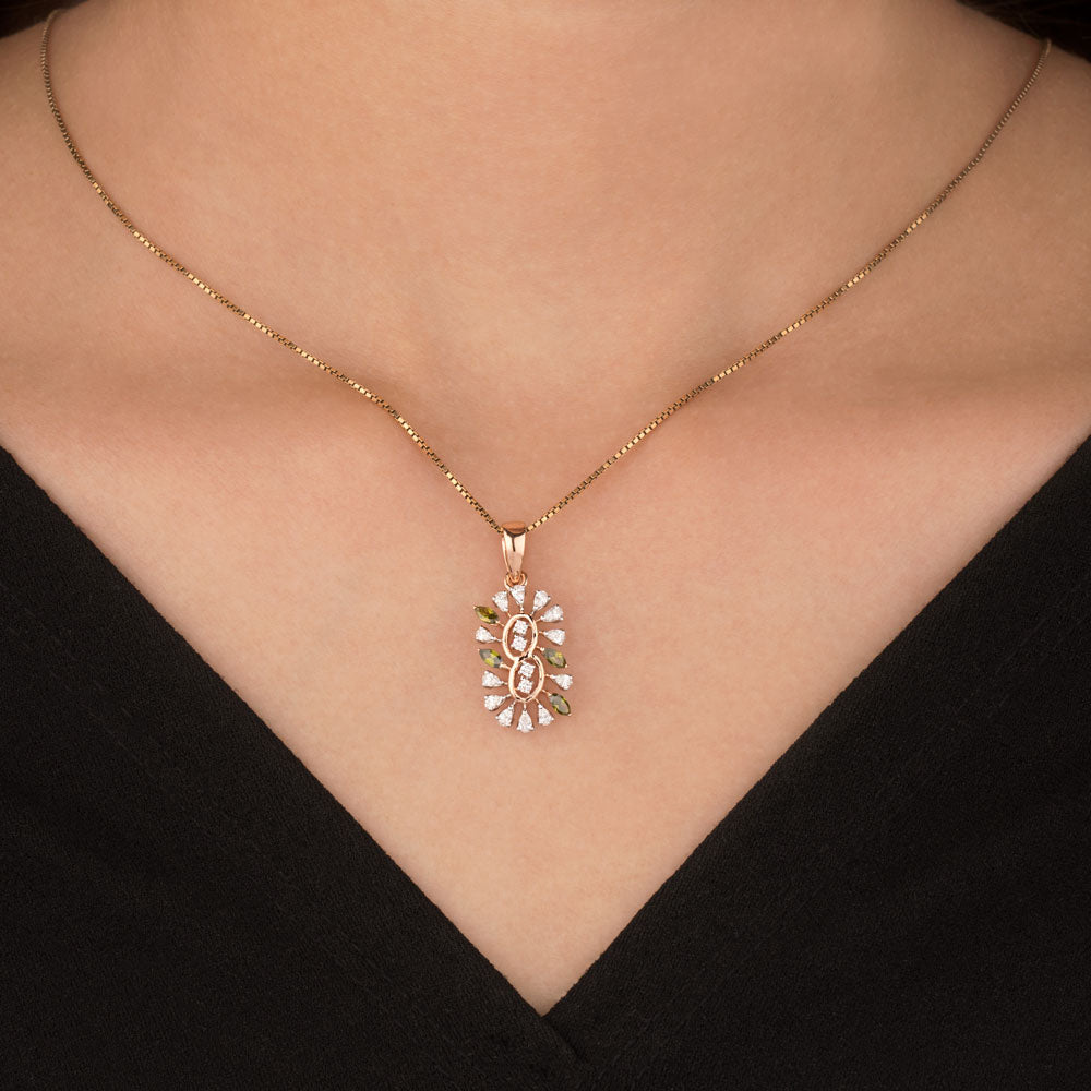 18K Two Tone Gold Diamond Pendant - 0.6ct VVS-EF with Colour Stones