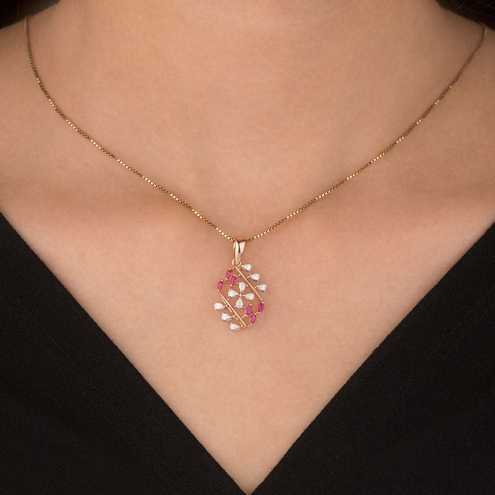 18K Two Tone Gold Diamond Pendant - 0.39ct VVS-EF with Colour Stones