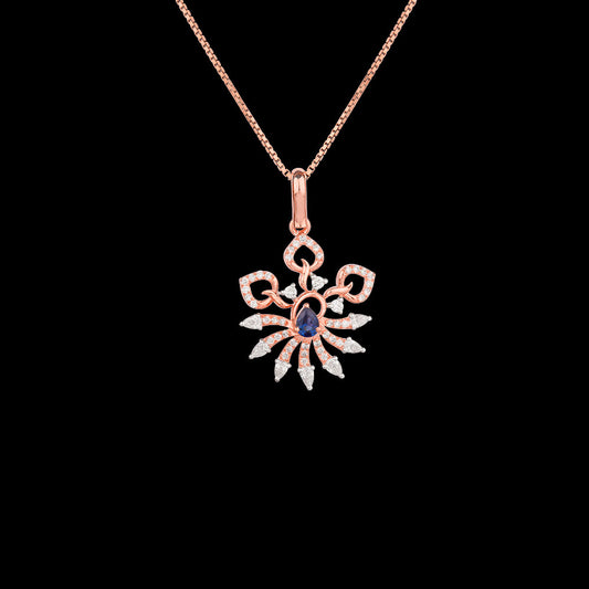 18K Two Tone Gold Diamond Pendant - 0.48ct VVS-EF with Colour Stones