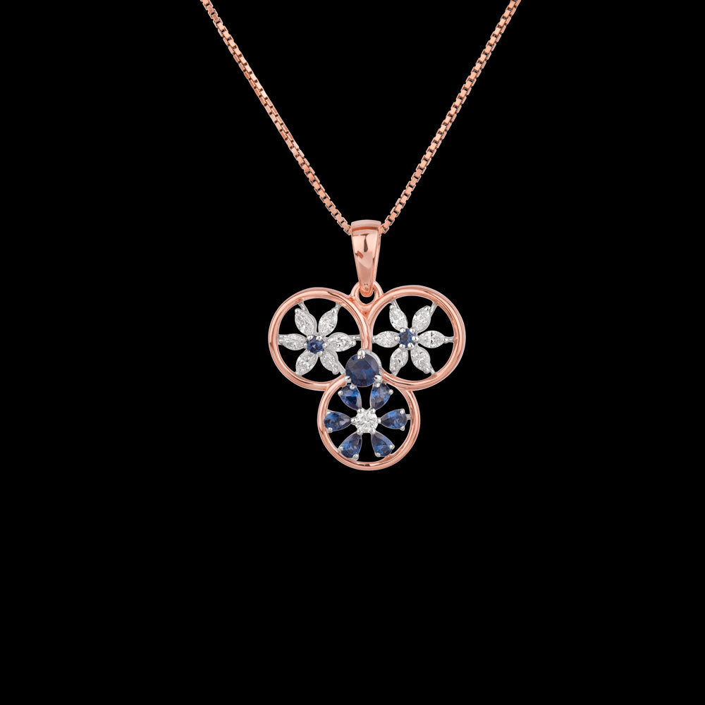 18K Two Tone Gold Diamond Pendant - 0.47ct VVS-VS-EF with Colour Stones